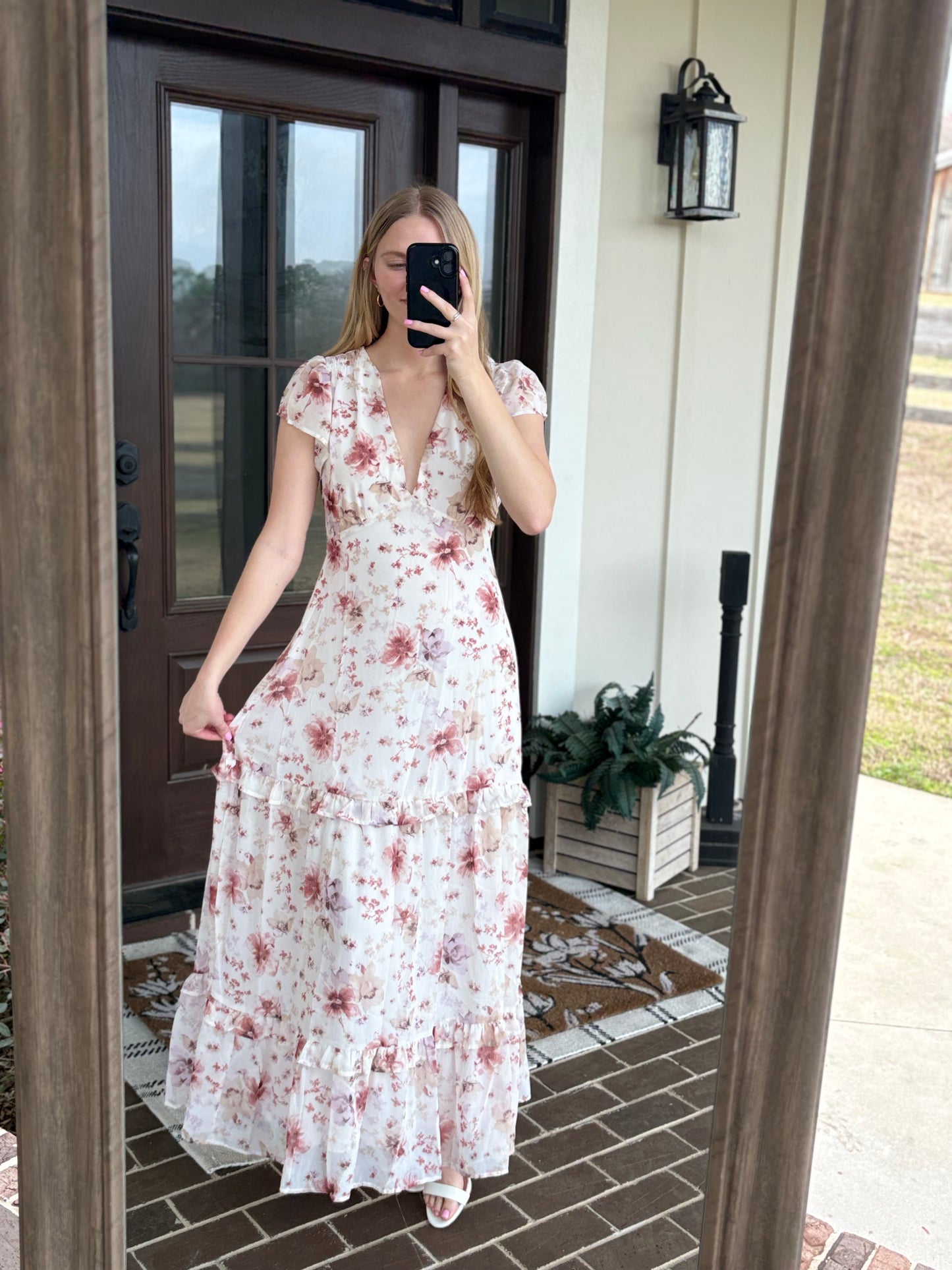 Ivory Floral V-Neck Maxi