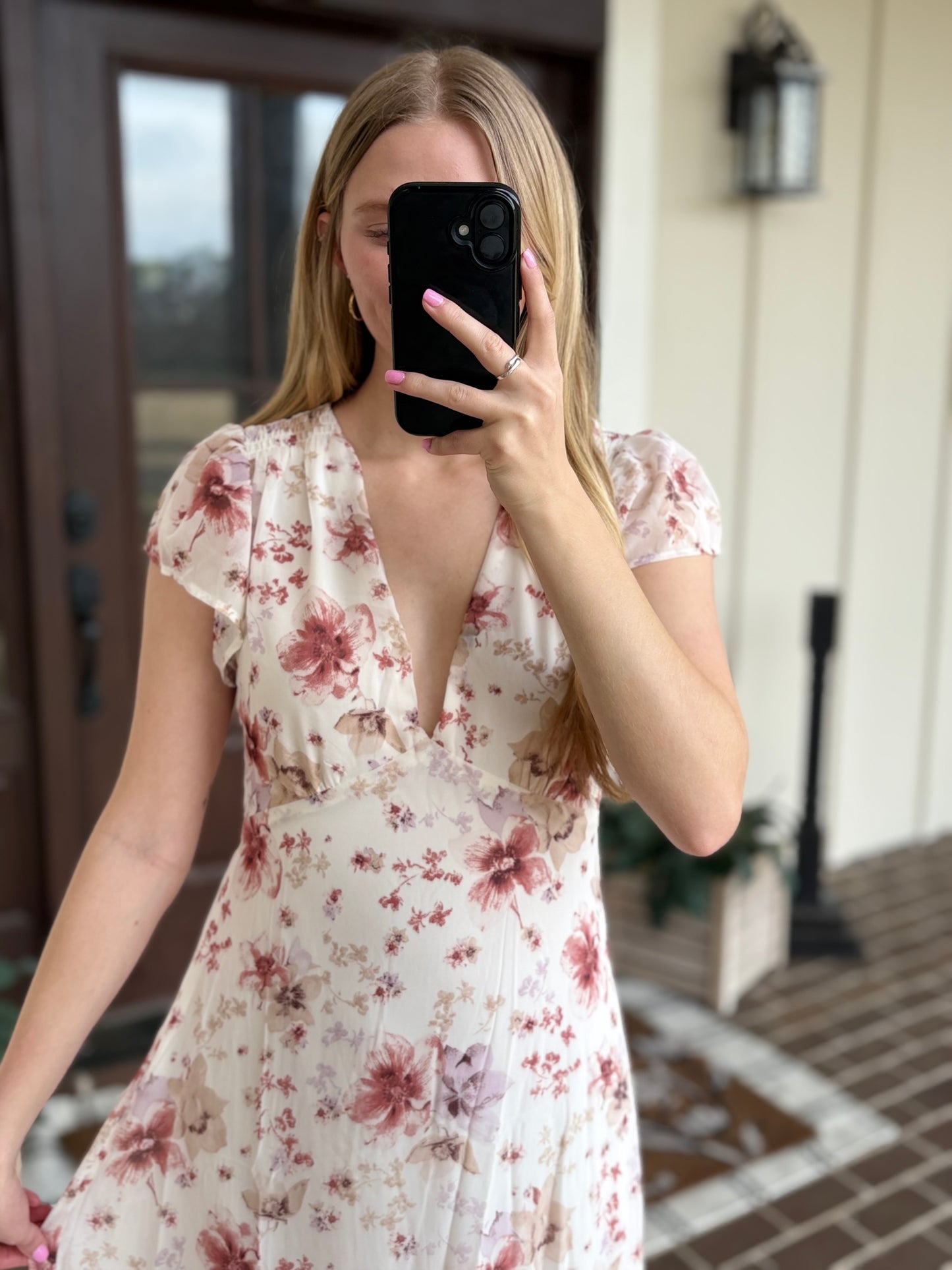 Ivory Floral V-Neck Maxi