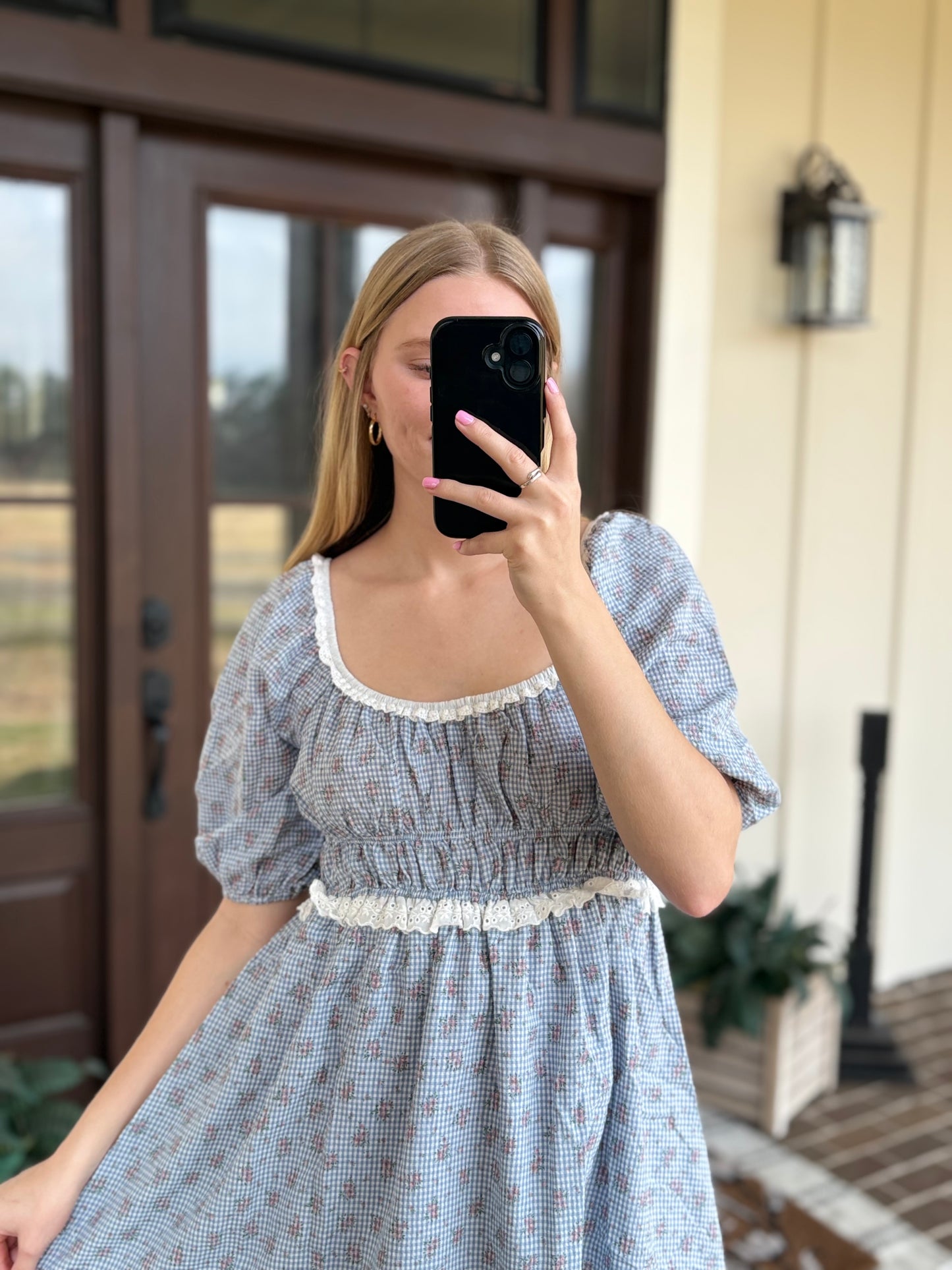 Blue Gingham Floral Mini