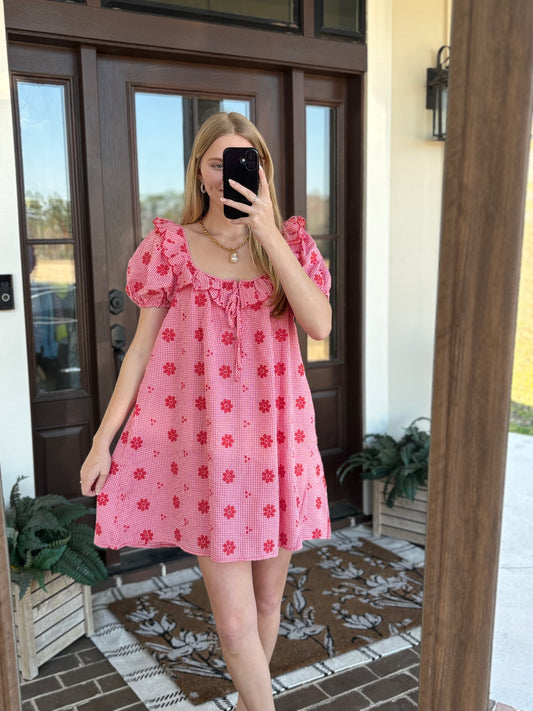 Red Embroidered Floral Mini