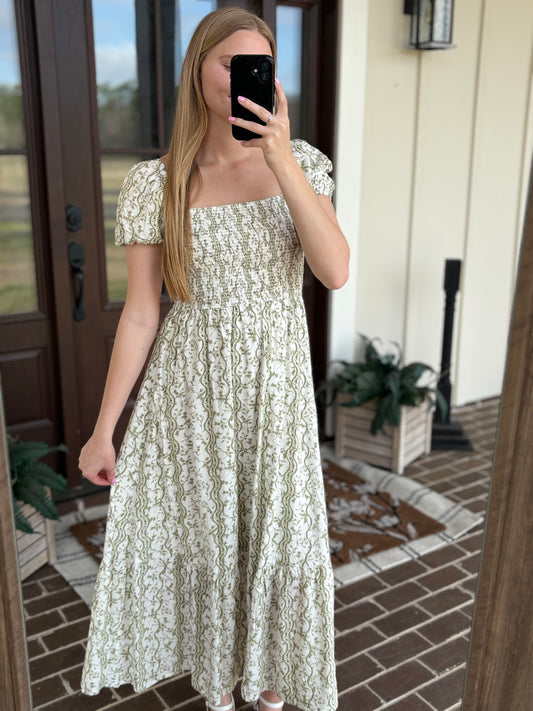 Olive Floral Midi