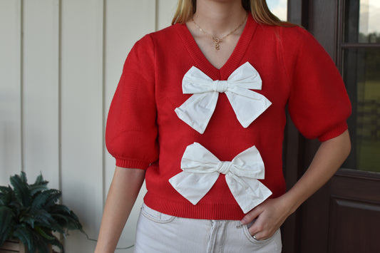 Bow Detailed Red Sweater Top