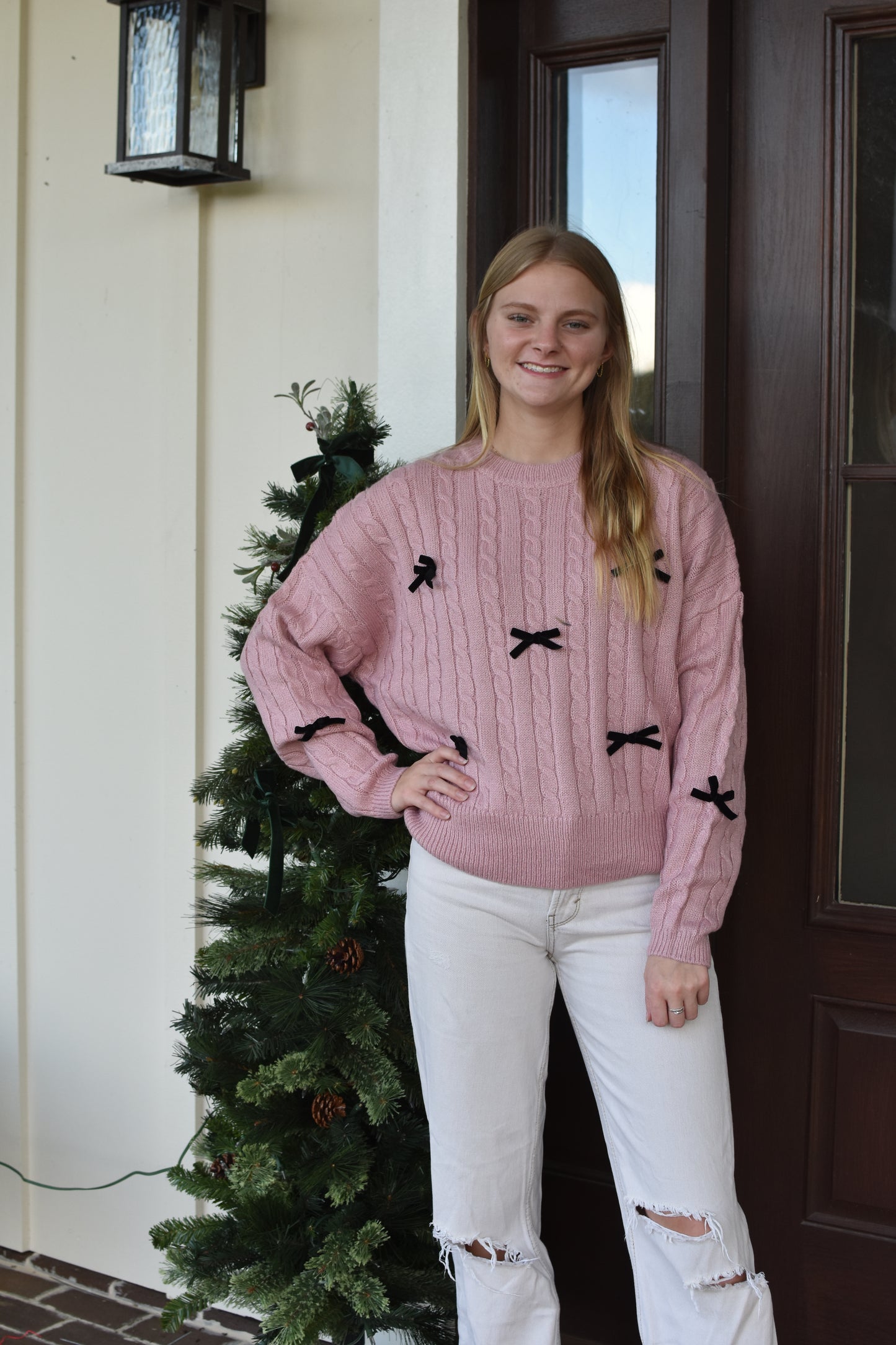 Pink Velvet Bow Sweater