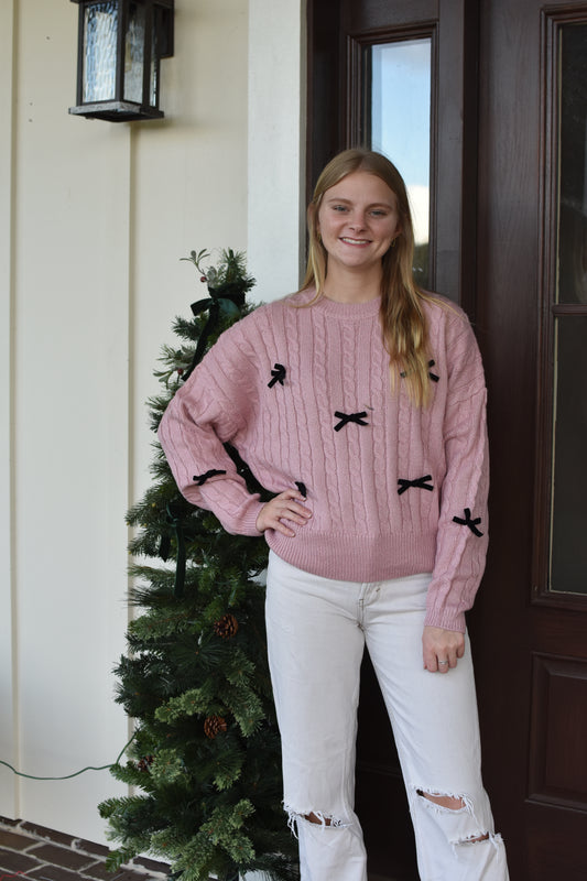 Pink Velvet Bow Sweater