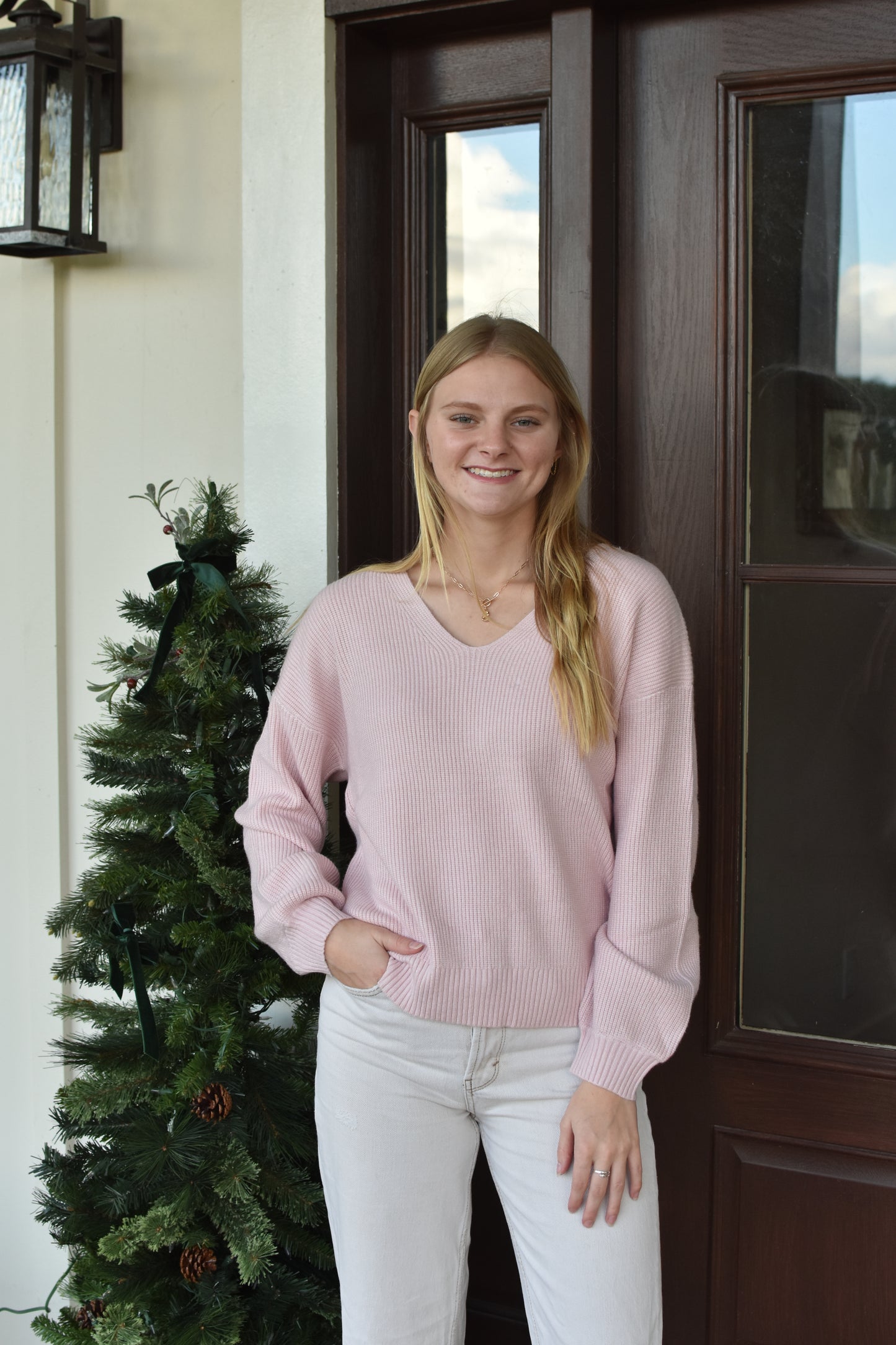 Baby Pink Knitted Tie Bow Sweater