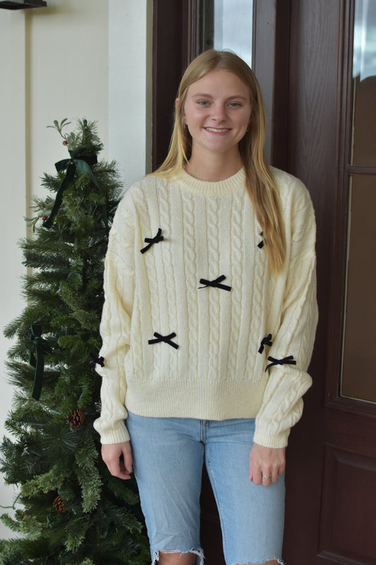 Cream Velvet Bow Sweater