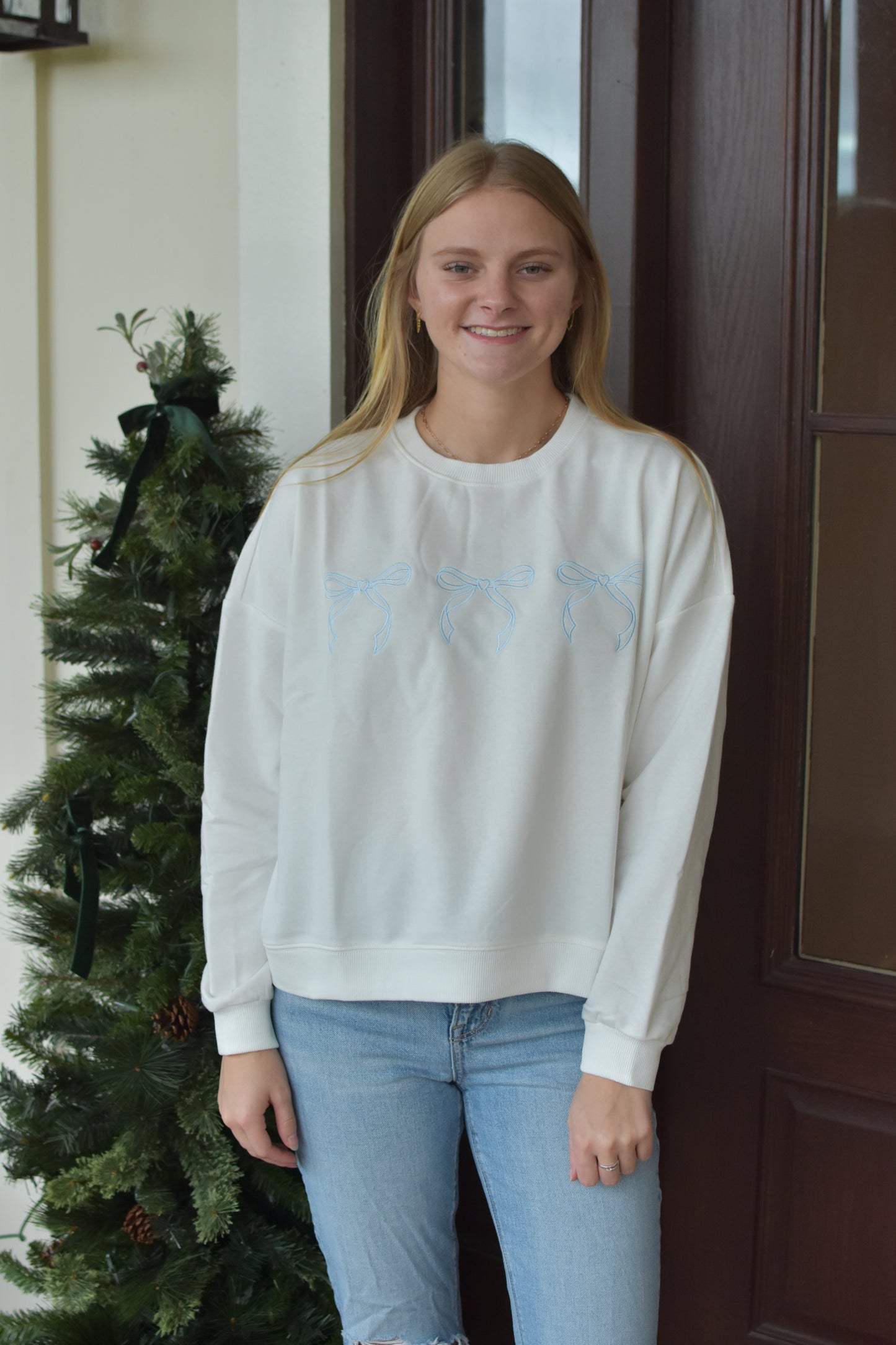 Winter White Bow Accent Sweater