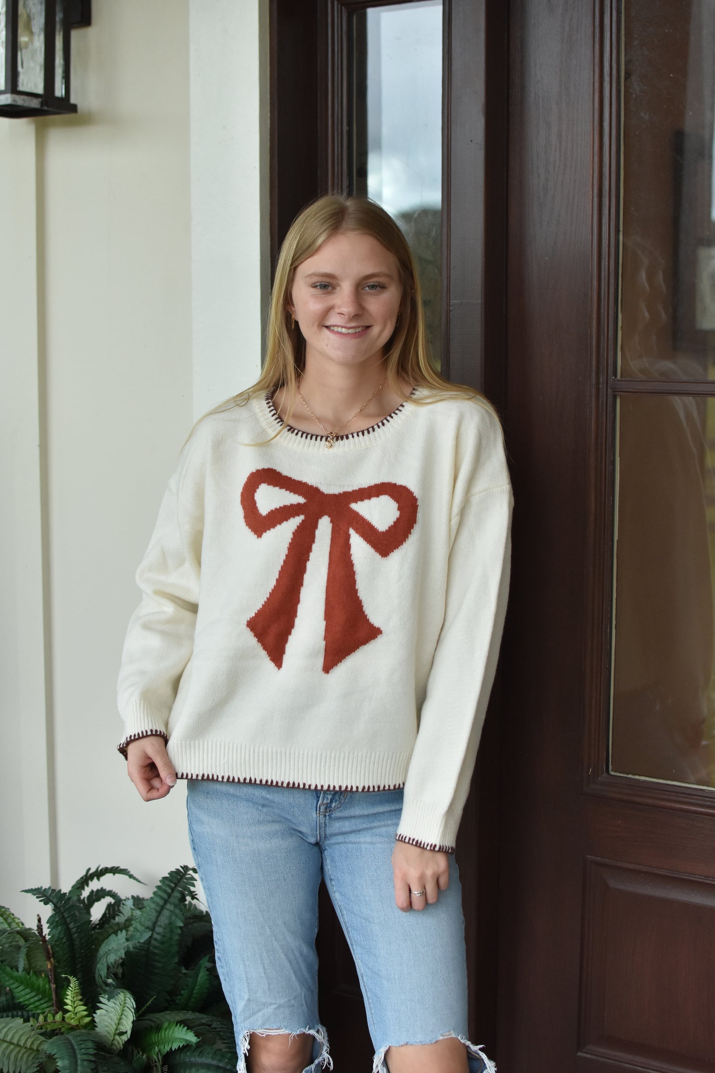 Oatmeal Bow Stitched Sweater