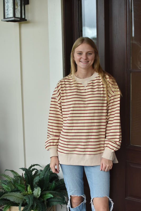 Brick and Beige Striped Pullover