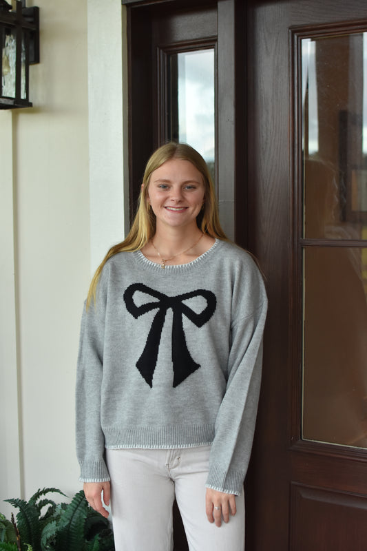 Heather Grey Bow Stitch Sweater