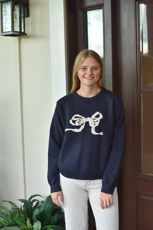 Navy Bow Knit Sweater