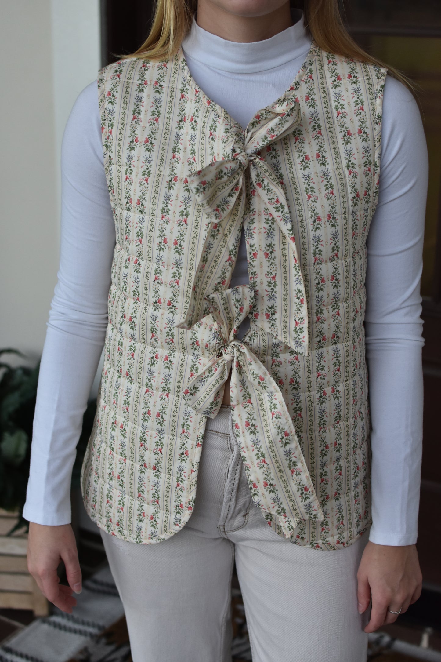 Cream Floral Tie Vest