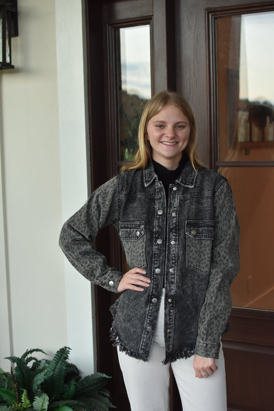 Cheetah Contrast Denim Jacket