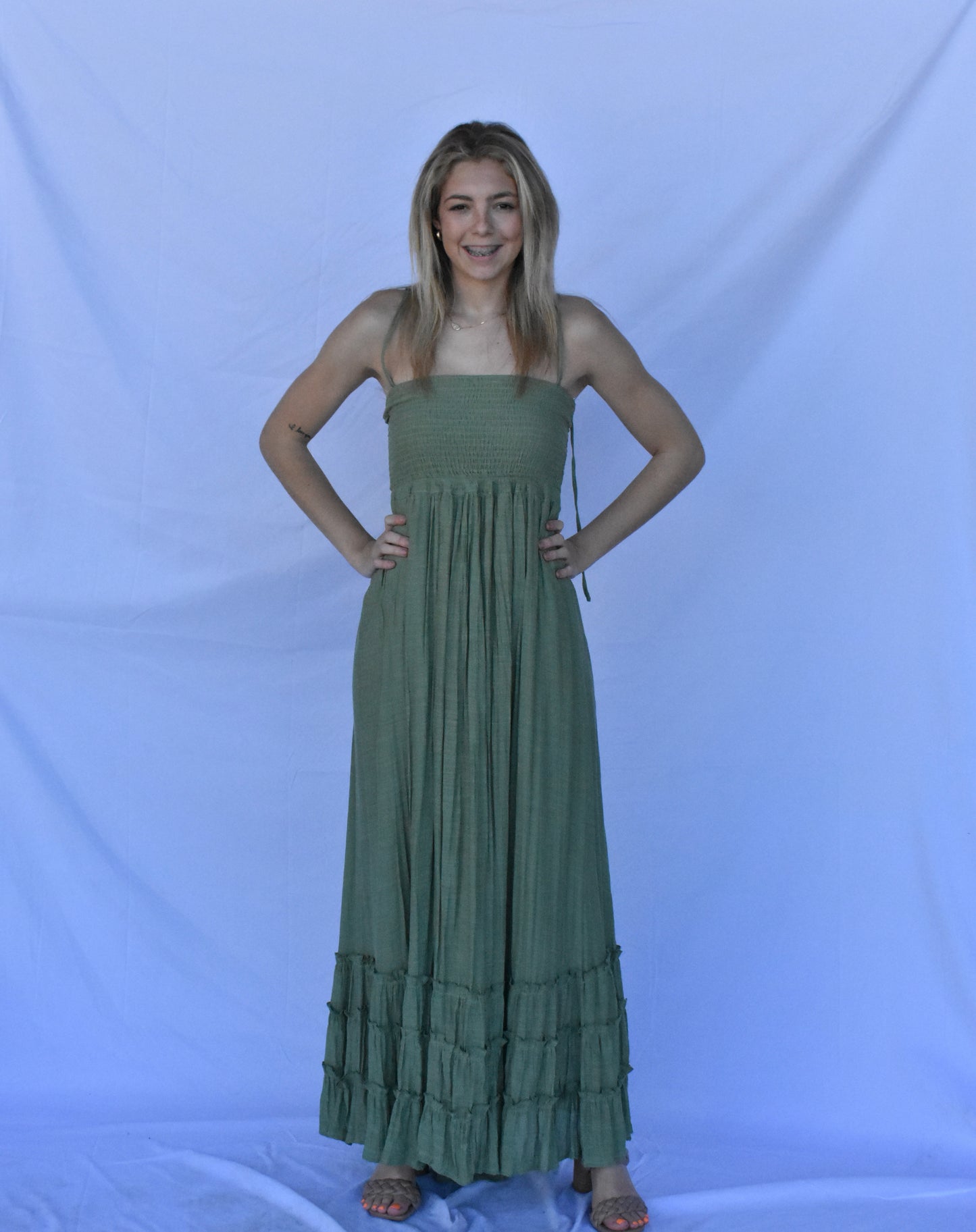 High Low Maxi Green Tie Dress