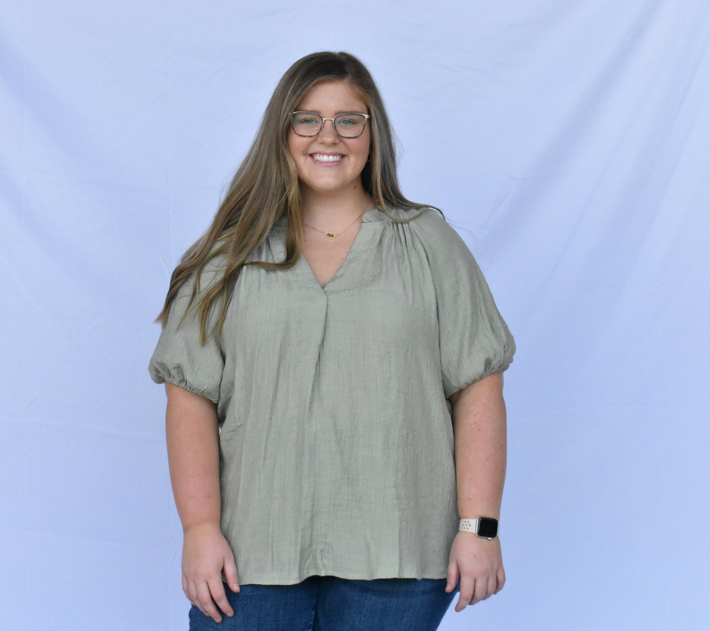 Sage Green Linen Top, Curvy