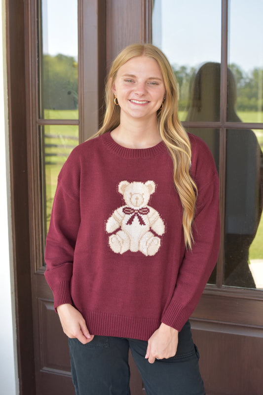 Burgundy Cozy Teddy Bear Sweater