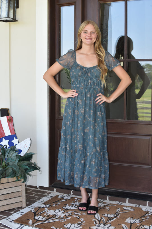 Dusty Green Floral Midi