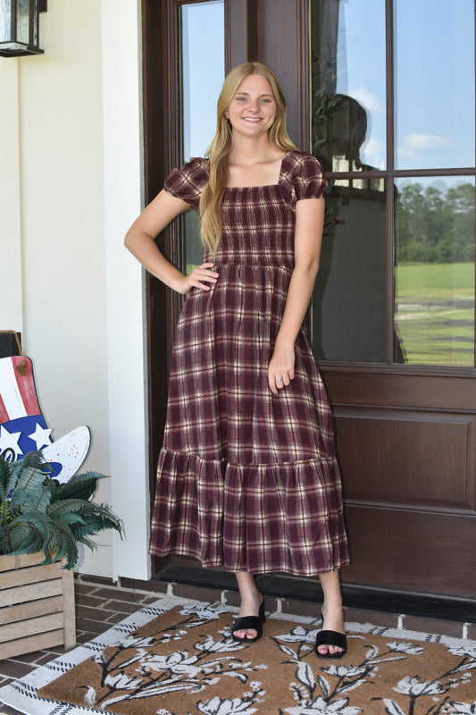 Burgundy Plaid Midi