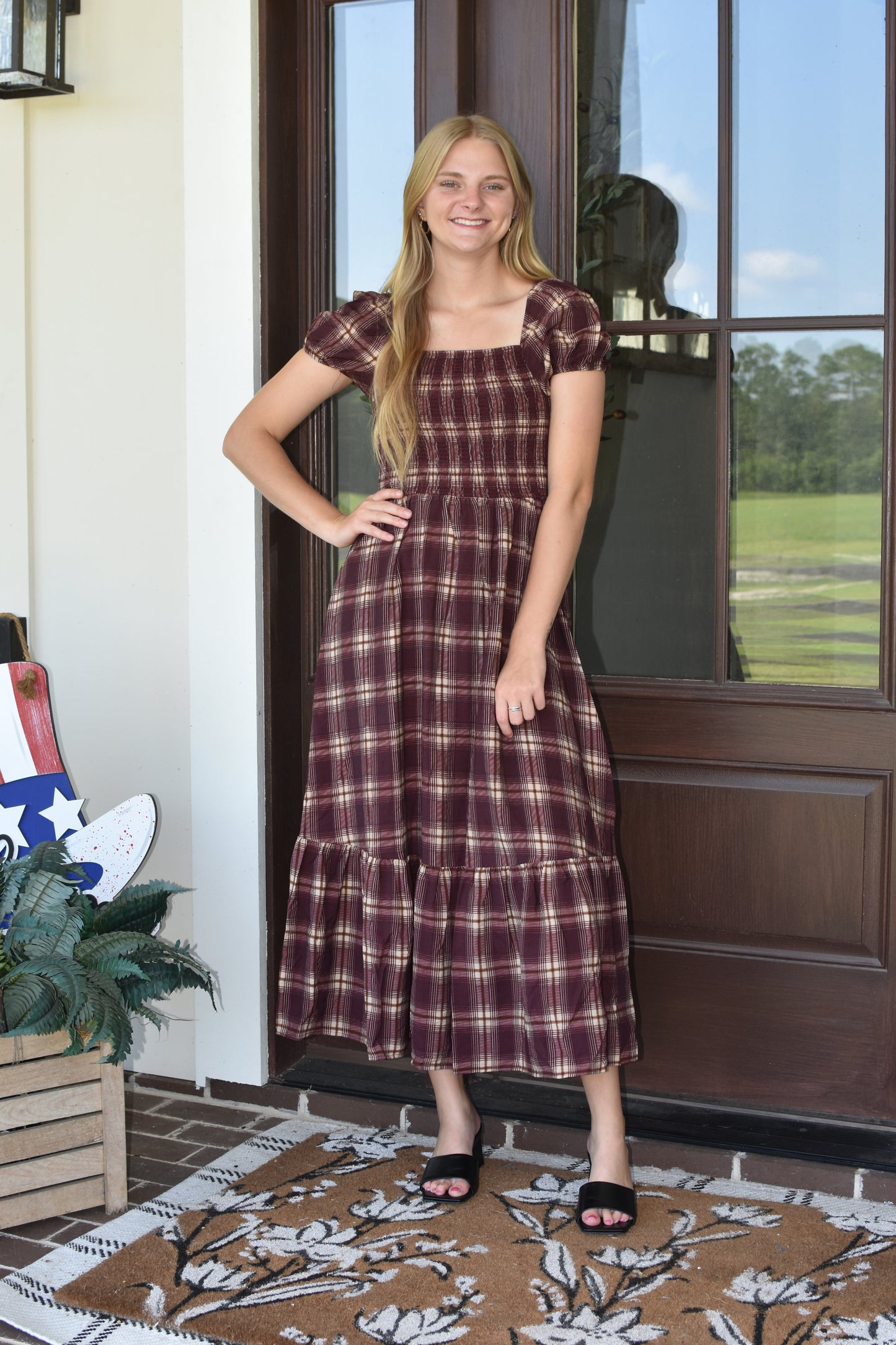Burgundy Plaid Midi