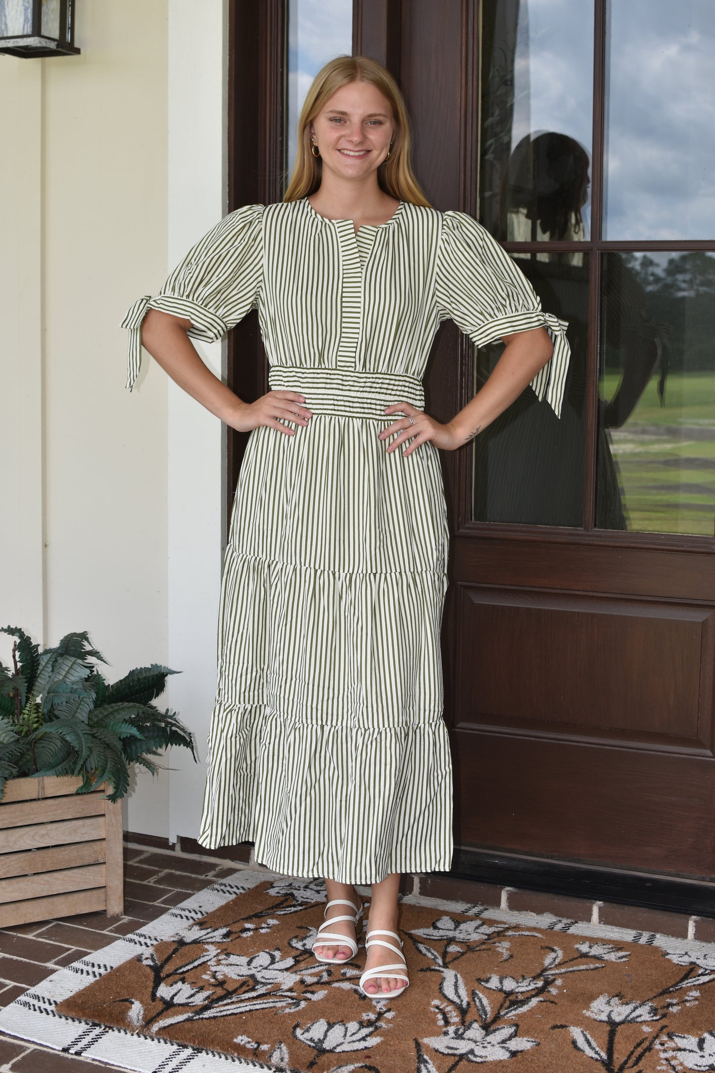Olive Striped Midi