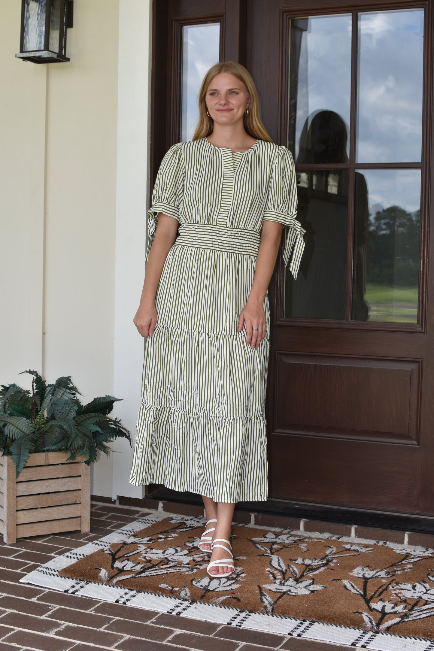 Olive Striped Midi