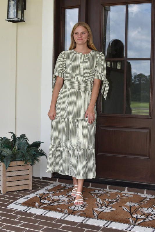 Olive Striped Midi
