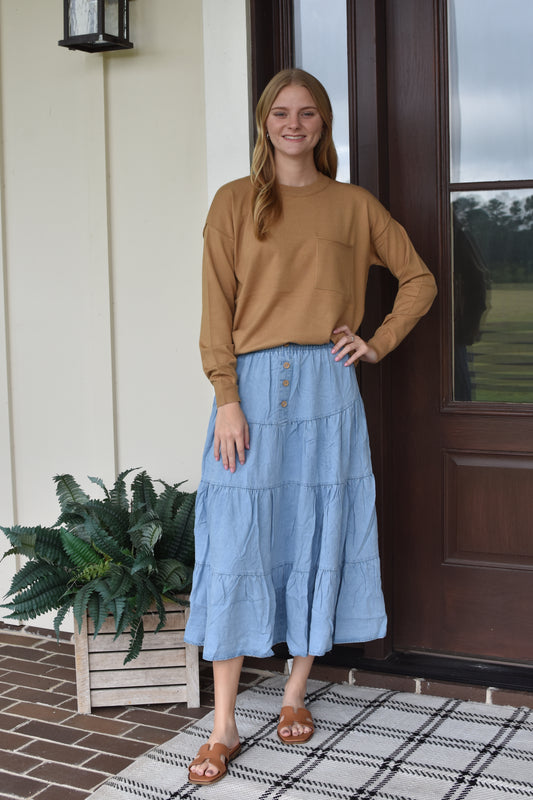 Light Denim Midi Skirt