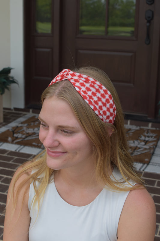 Red and White Check Headband