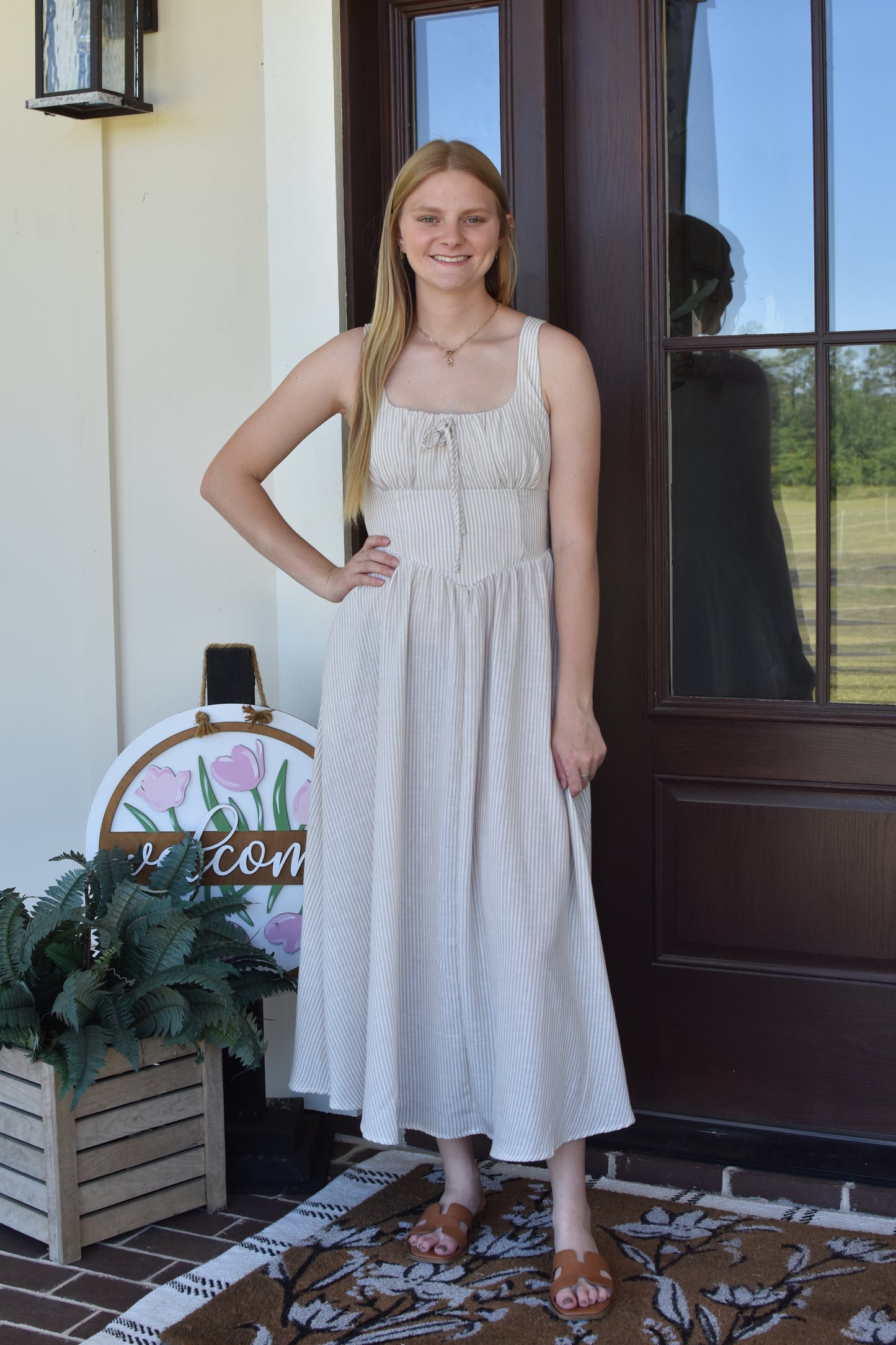 Neutral Striped Midi