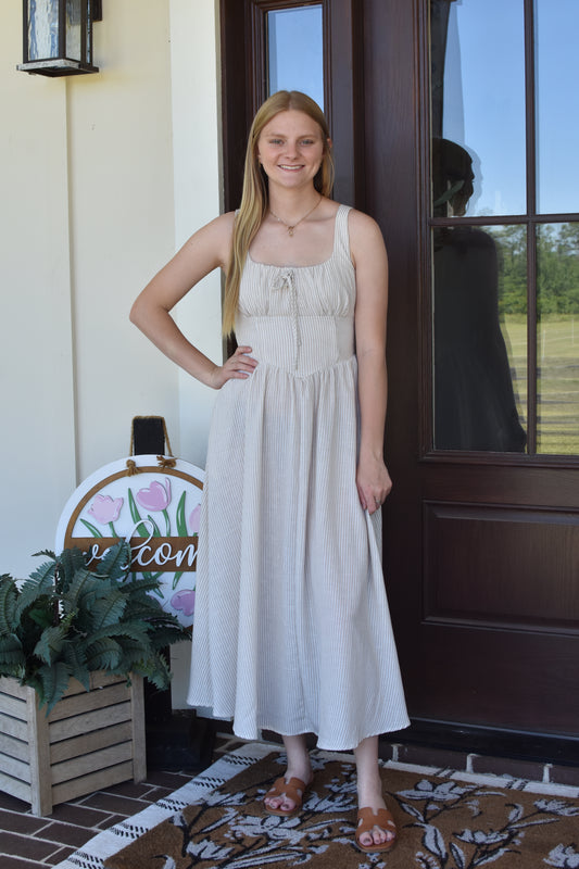 Neutral Striped Midi