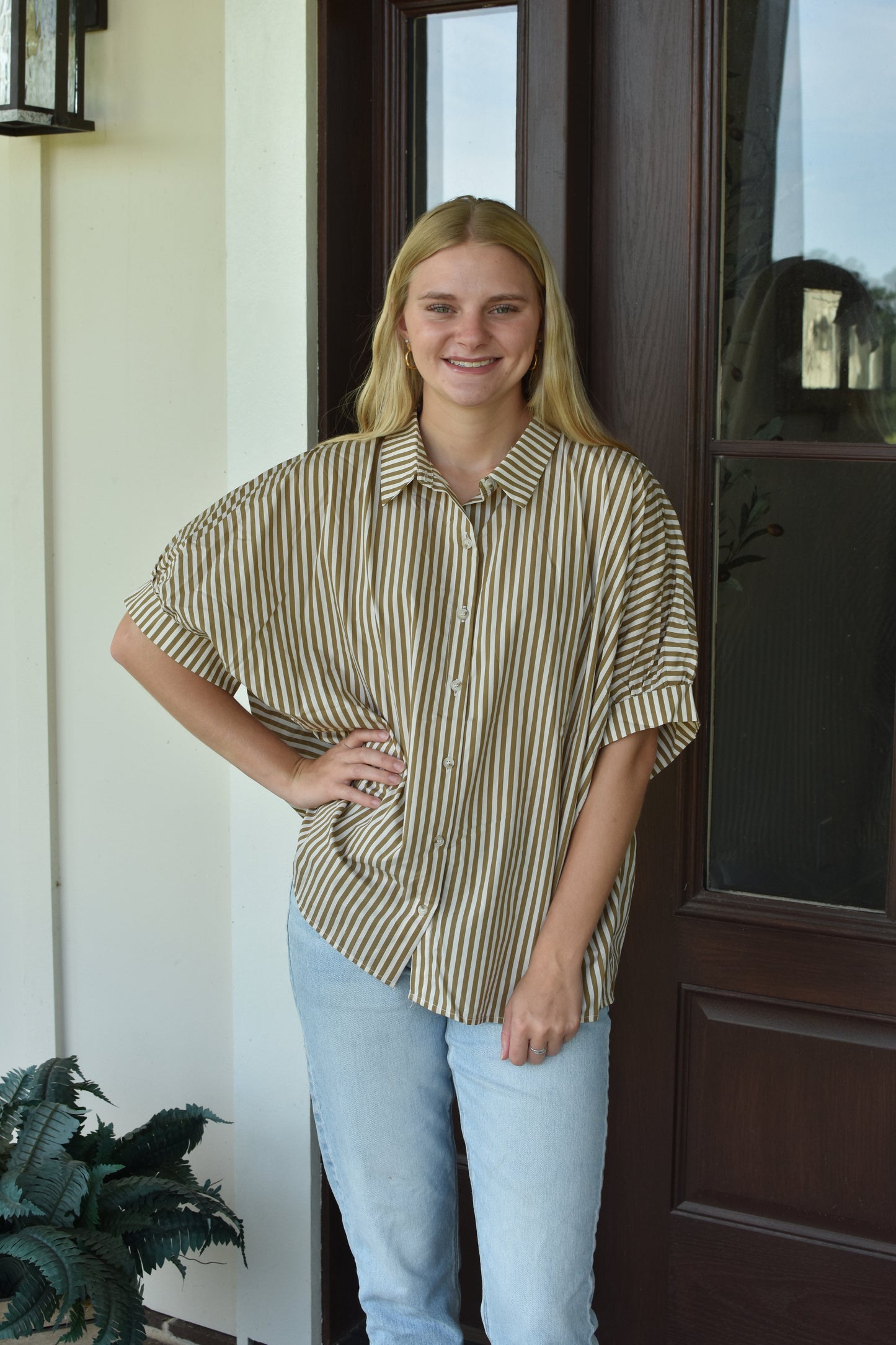 Tan Striped Button Up