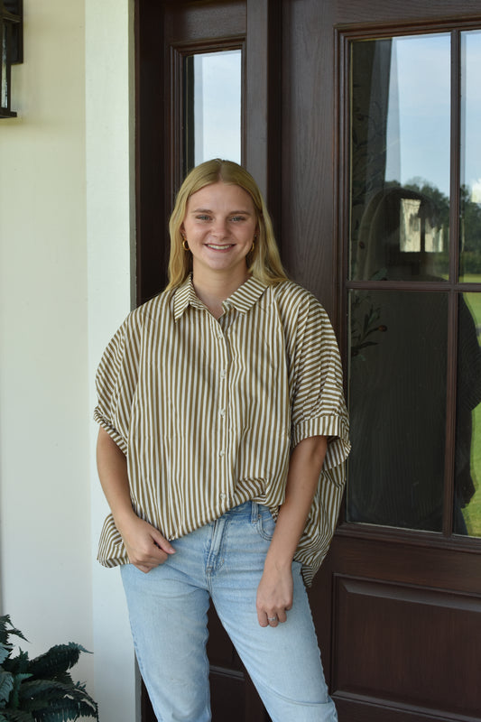 Tan Striped Button Up
