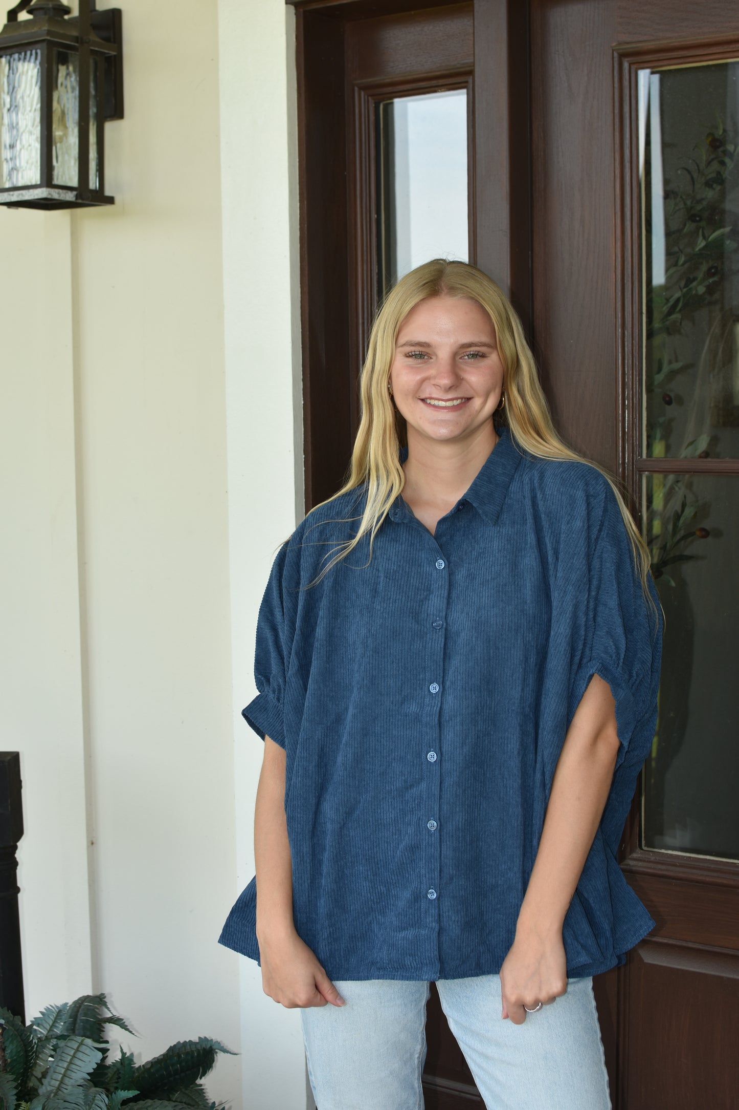 Navy Corduroy Blouse