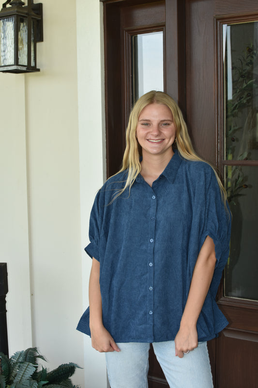 Navy Corduroy Blouse