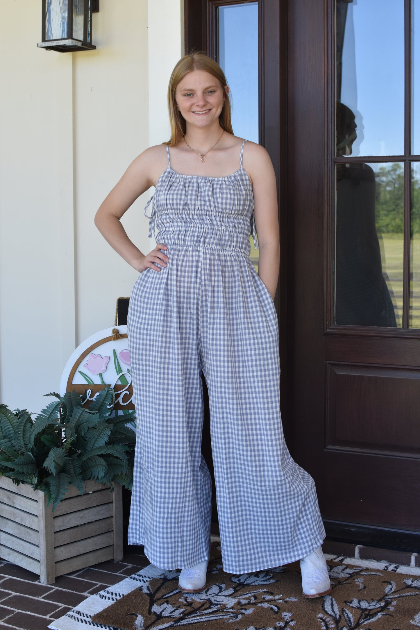 Gingham Overalls, Blue