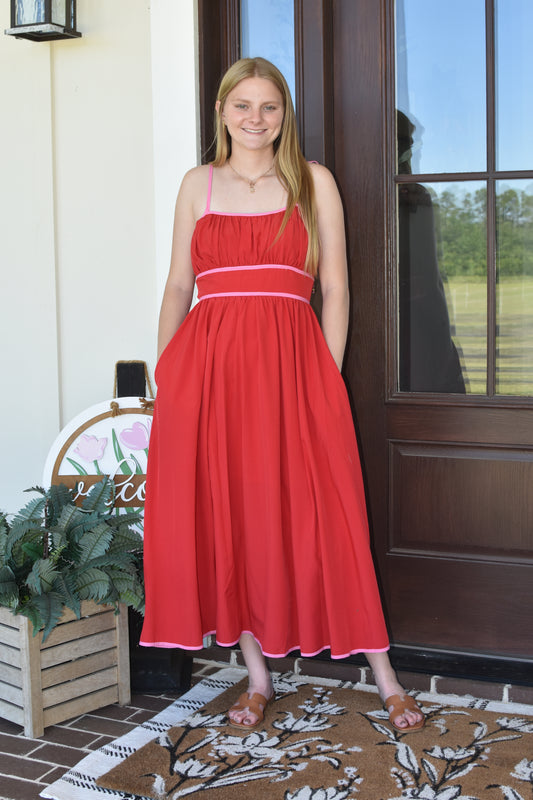 Red Straight Midi