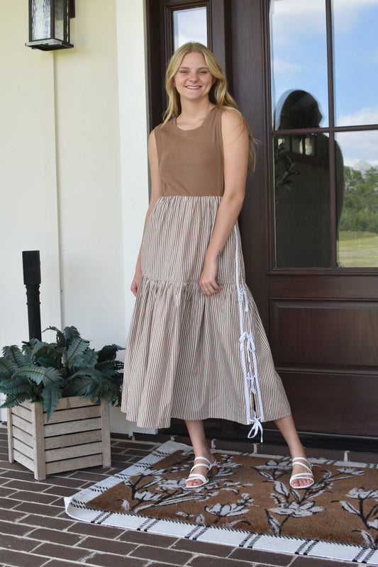 Neutral Striped Midi