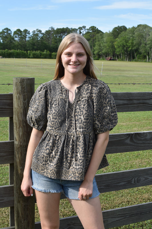 Denim Cheetah Blouse