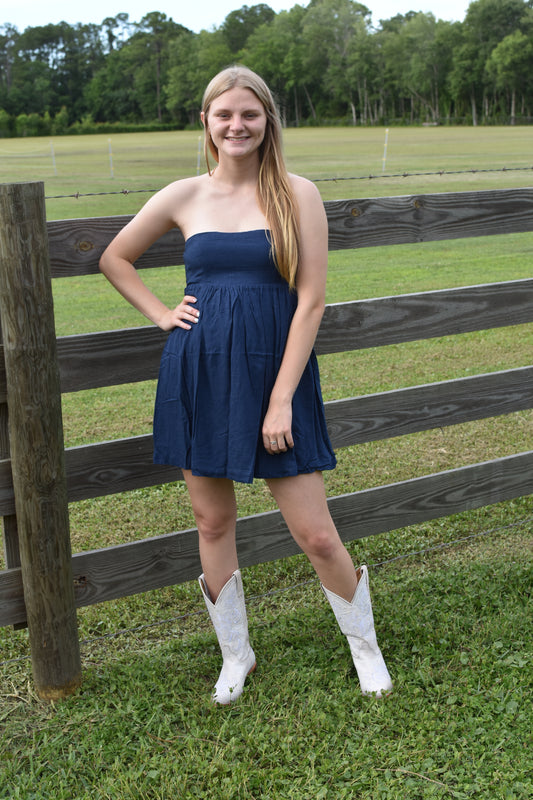 Navy Babydoll Tube Dress
