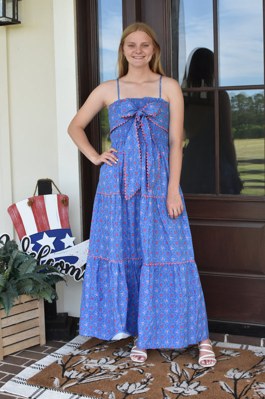 Blue Tie Bow Maxi