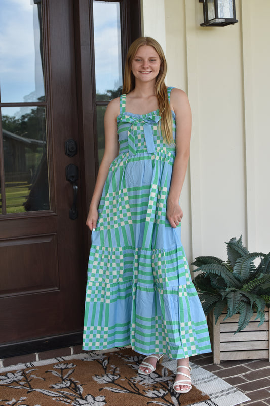 Aqua Summer Plaid Midi