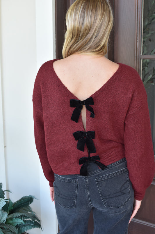 Burgundy Accent Bow Sweater