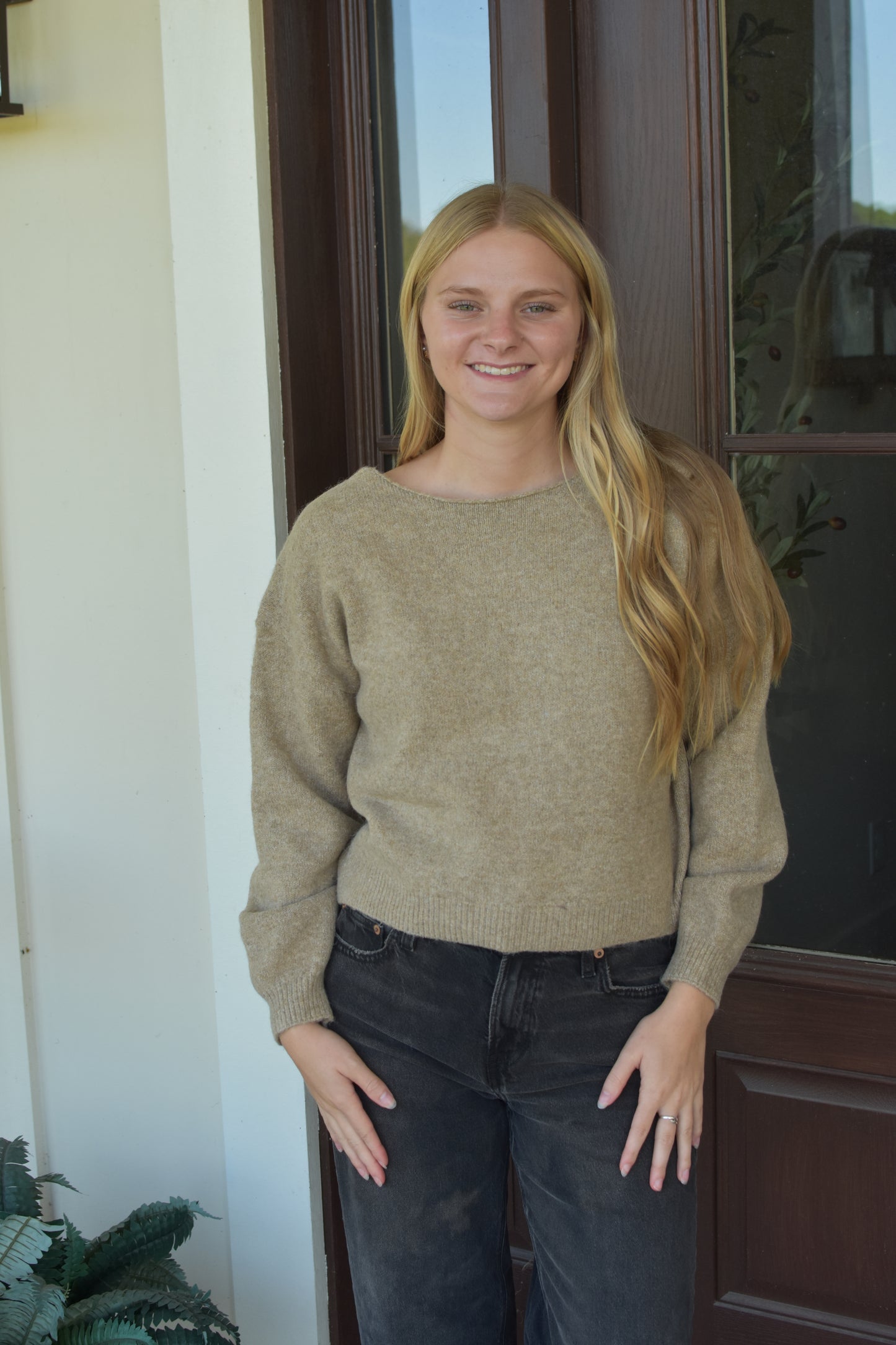 Tan Accent Bow Sweater