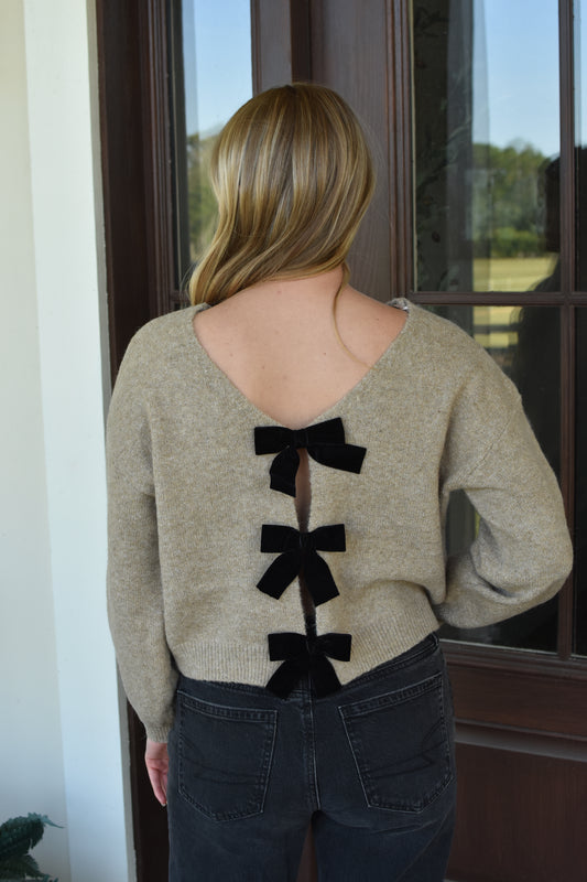 Tan Accent Bow Sweater