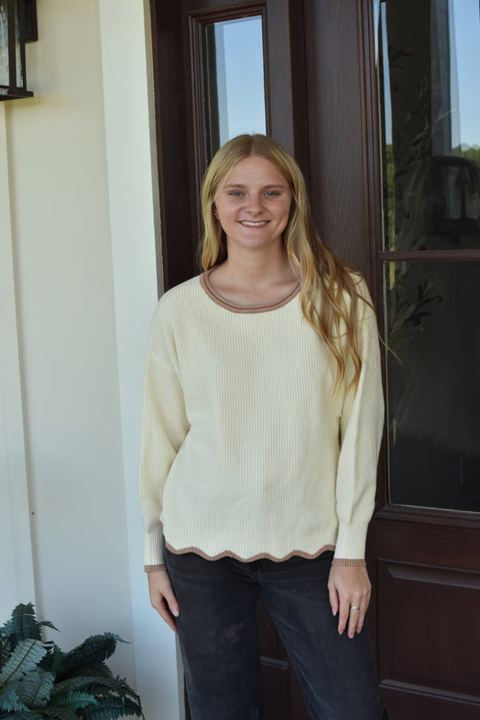 Cream Scalloped Sweater