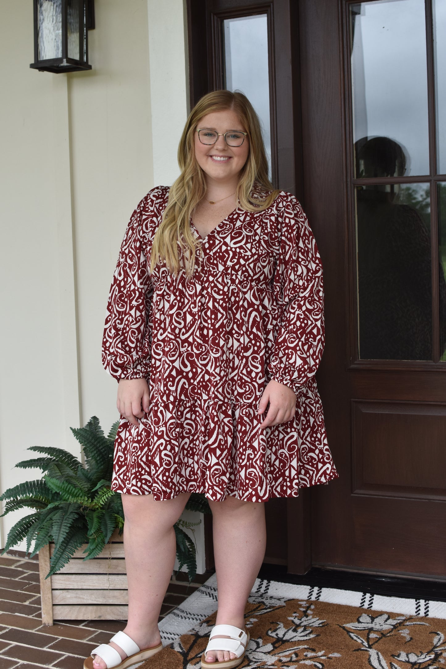 Burgundy Print Dress