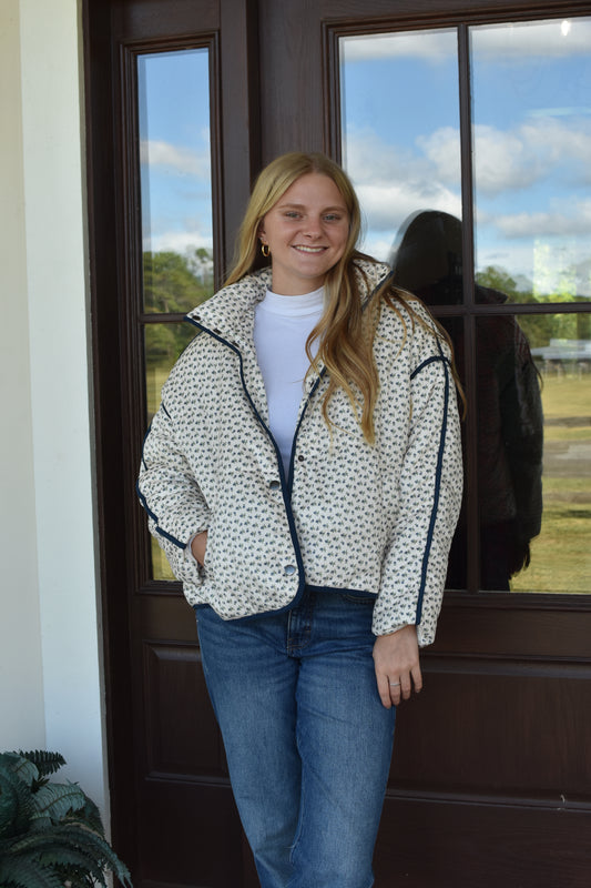 Navy Floral Puffer Jacket