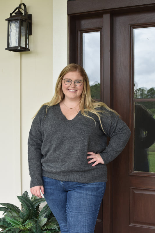 Gray V-neck Sweater