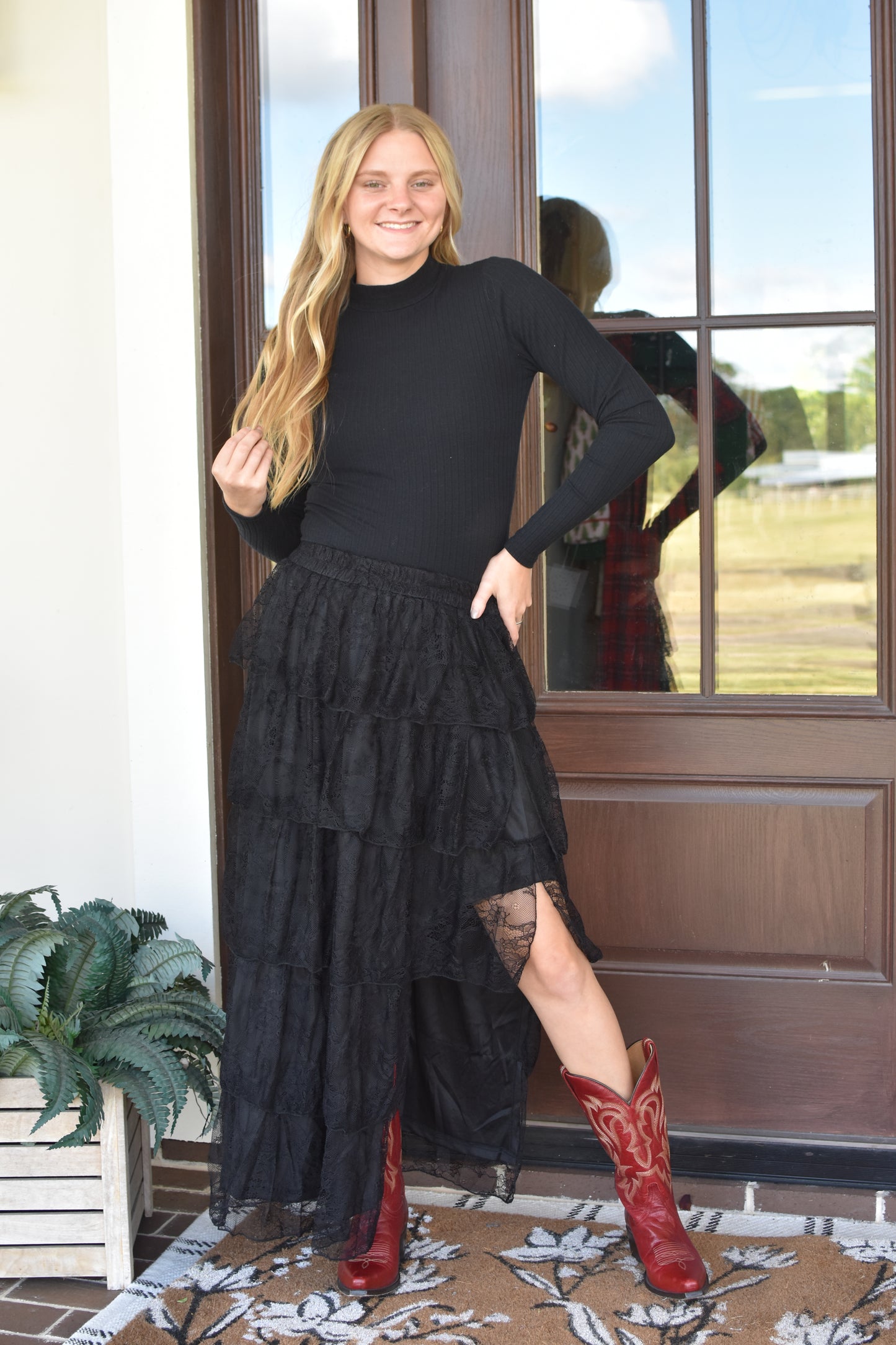 Black Lace Midi Skirt