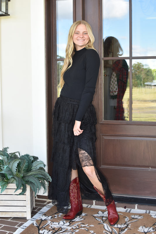 Black Lace Midi Skirt
